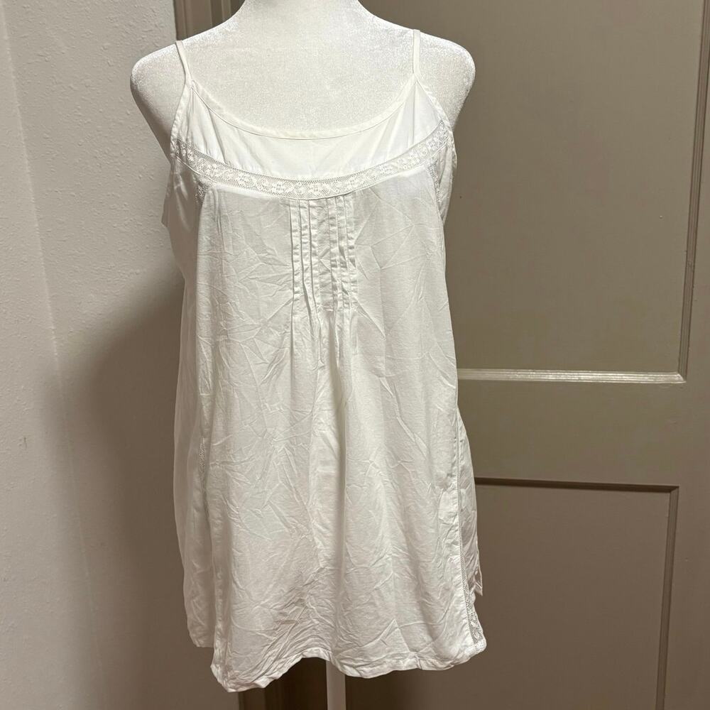 April Cornell Size S Cotton Tank Top White Lace Inserts Cottage Romantic